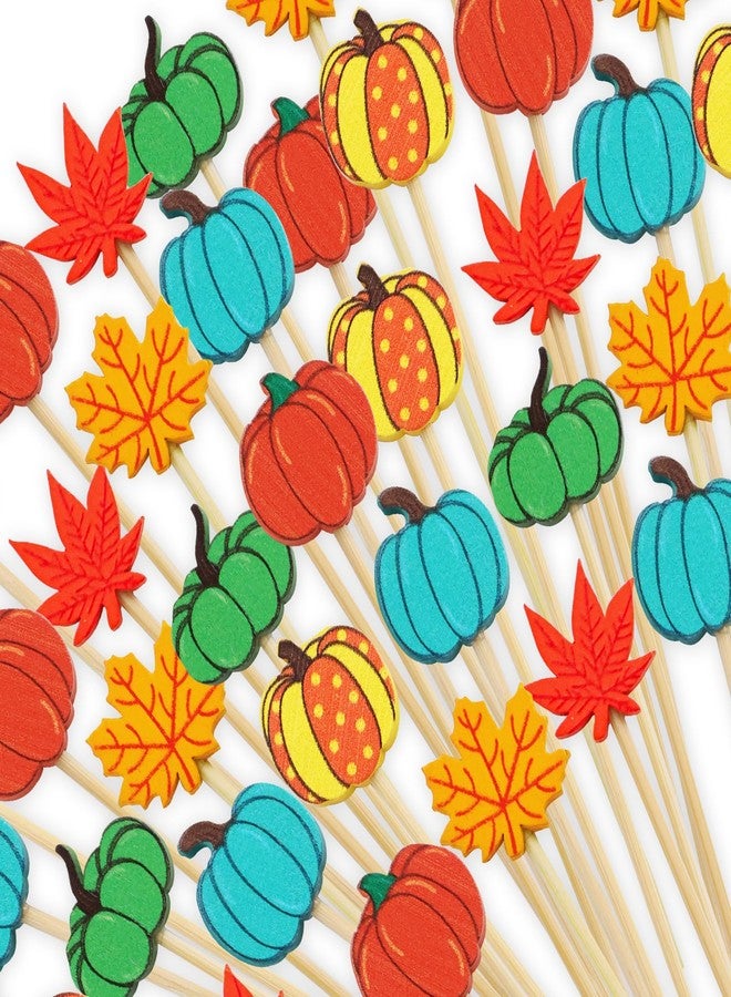 WorldBazaar Thanksgiving Cocktail Picks 120PCS Pumpkin Skewers Appetizer Food Fruit Toothpicks Charcuterie Sticks Harvest Autumn Party Supplies - Image 1
